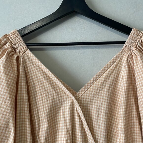 Handmade Plus Size Cotton Gingham Floral Multicolour Inseam Pockets V-Neck Dress - Picture 10 of 16